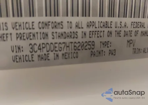 2017 Dodge Journey Gt Awd z USA, uszkodzony, nr VIN 3C4PDDEG7HT620259